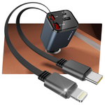 65W RAMPOW 4-in-1 Retractable USB-C & Lightning Car Charger