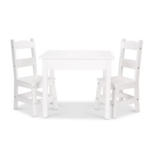 Melissa & Doug Wooden Kids Table And 2 Chairs Set (White)