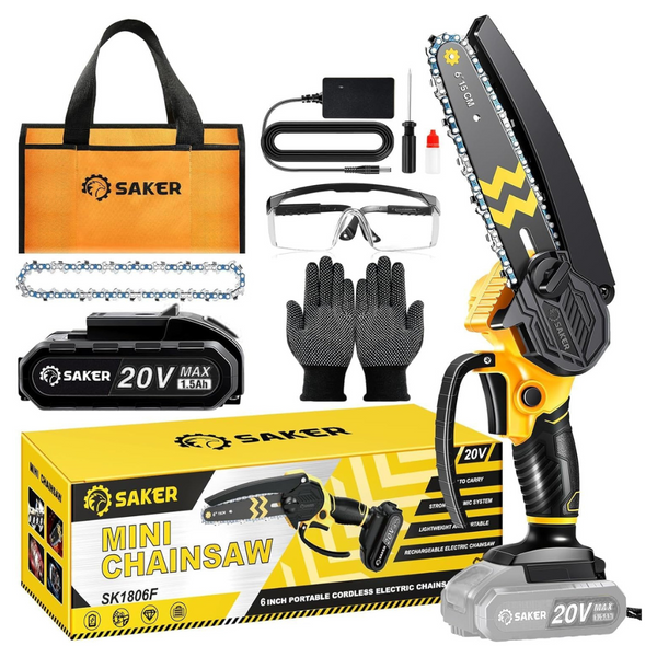 Saker 6" Cordless Mini Handheld Chainsaw With Battery