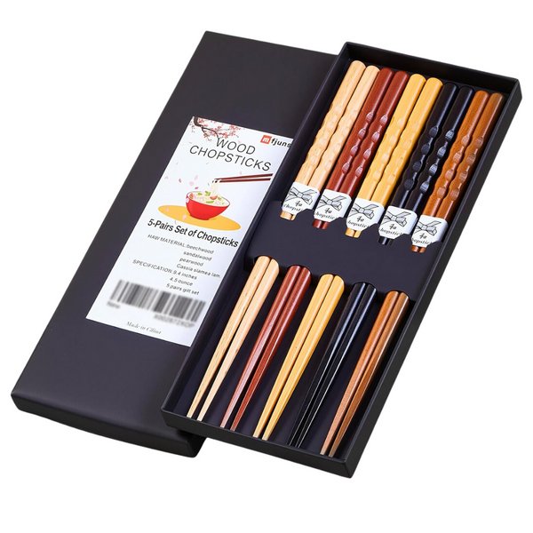 5-Pair Reusable Natural Wood & Minimalism Japanese 8.8"/22.5cm Chopsticks