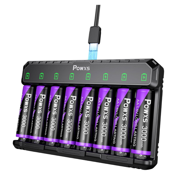 8-Count 3000mAh Rechargeable Lithium AA Batteries W/ Charger