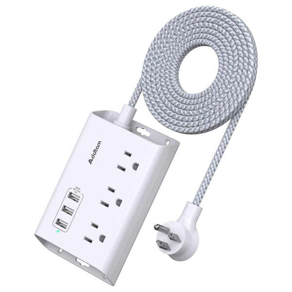 Flat Plug Extension Cord Power Strip With 5ft Braided Cord