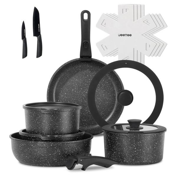 17-Piece Non Stick Pots & Pans Set With Detachable Handle