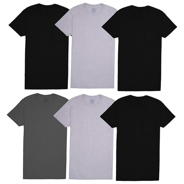6-Pack Fruit Of The Loom Men's Cotton Short Sleeve Pocket T-Shirts