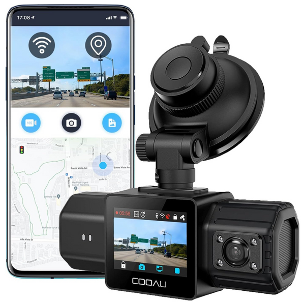 COOAU Front And Inside Dash Cam With Built-in GPS & Night Vision