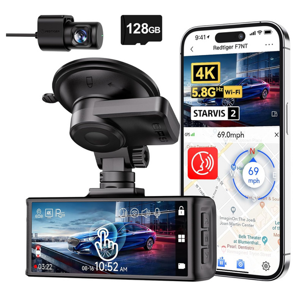 Redtiger 4K Touchscreen Front And Rear Dash Camera