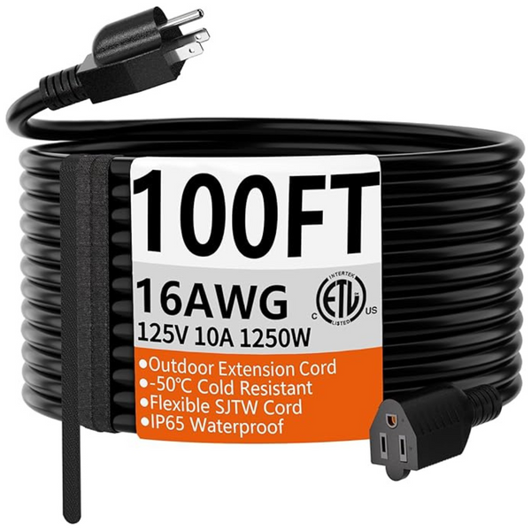 100ft 16 Gauge Waterproof Flexible Cold Weather 3 Prong Extension Cord