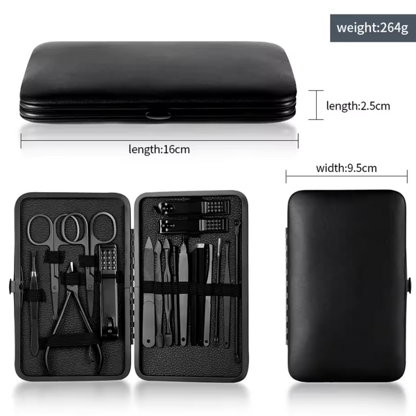 7-Piece Stainless Steel Black Nail Clipper Set with Travel Case Kit