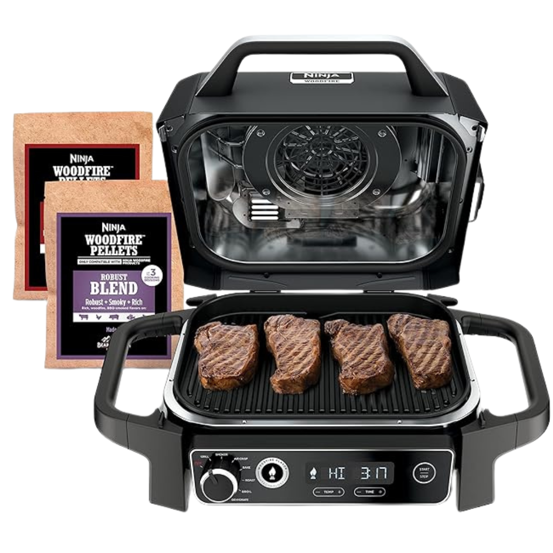 Ninja Woodfire Series 7-In-1 (Grill, BBQ, Roast, Air Fry, Dehydrate, Broil, Smoke) Woodfire Pellets Included