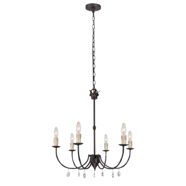 22.5" 6-Light Bronze Candlestick Chandelier