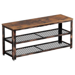 39.4" 3-Tier Shoe Rack With Mesh Shelves Wood Seat