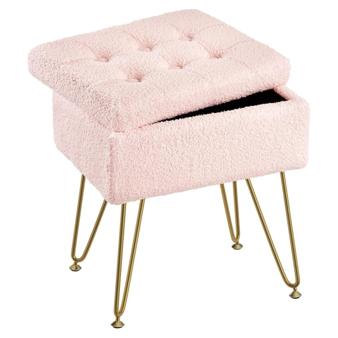 Seventable Vanity Teddy Velvet Soft Ottoman Chair