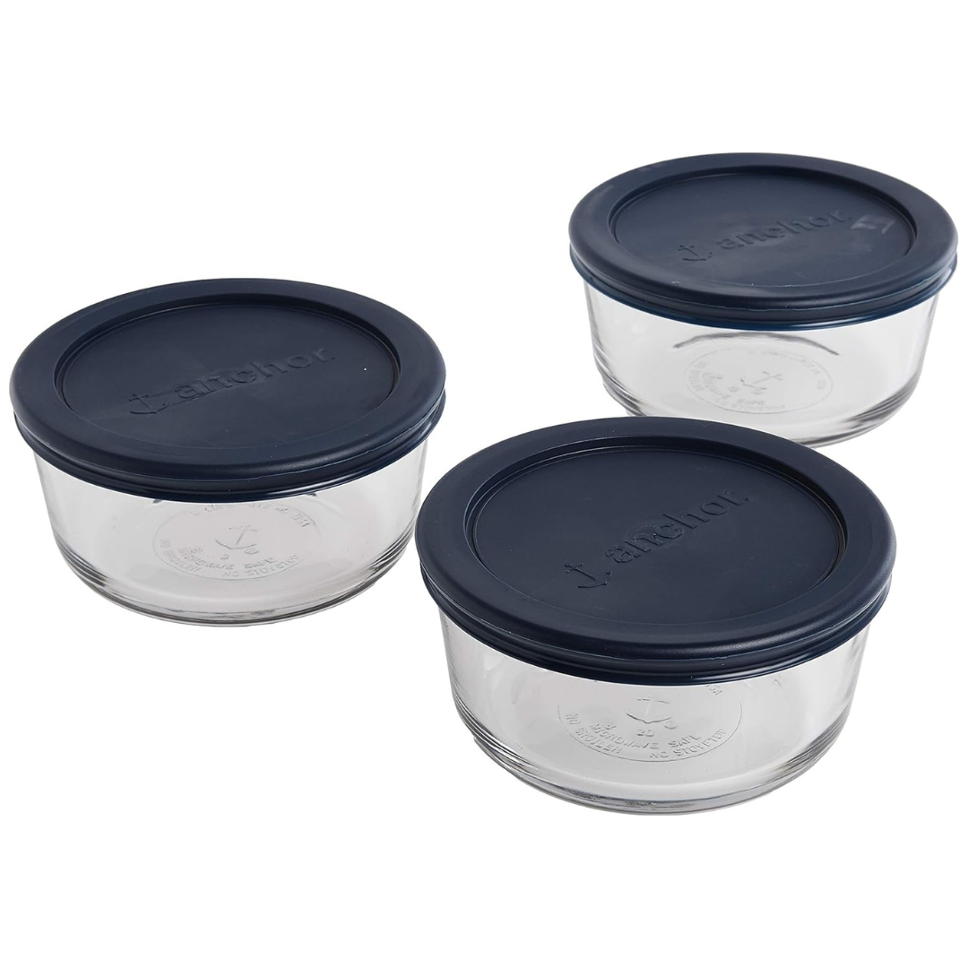 3-Pack 2-Cup Anchor Hocking Glass Storage Containers With Lids
