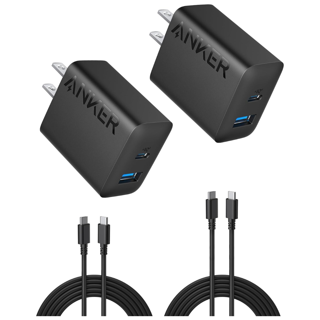 2-Pack Anker 20W 2-Port USB Wall Chargers W/ 2-Pack 5' USB-C Cables