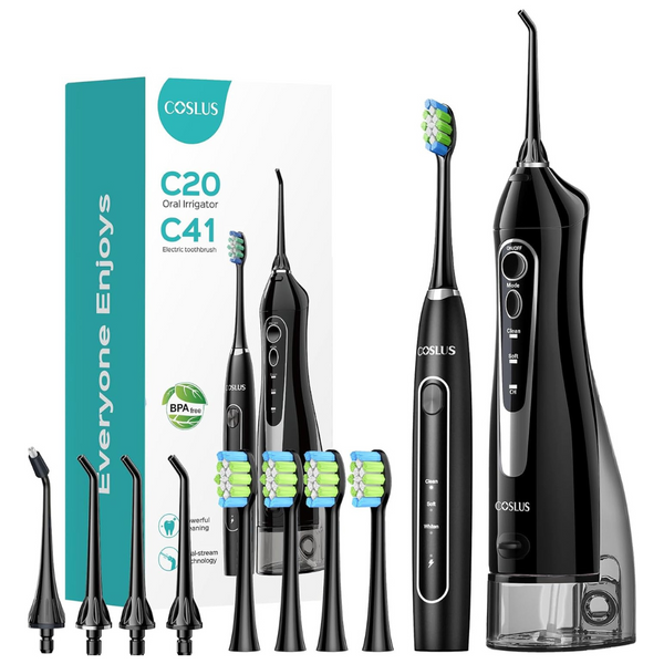 COSLUS C20 Water Flosser & C41 Electric Toothbrush Combo W/ Brush Heads
