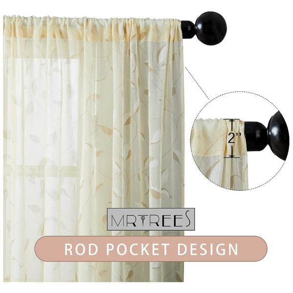 54W x 16L 1-Panel Valance Leaves Printed Sheer Curtain
