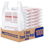 1000-Count 12" x 6.5" x 21" White Thank You Plastic Carry Bags