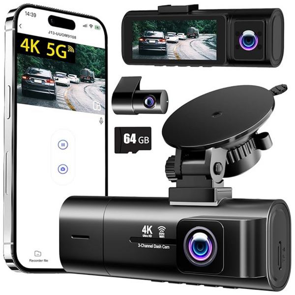 3-Channel 4K Front Rear Dash Cam