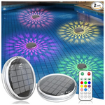 2-Pack Solar Rechargeable Floating RGB Pool Lights With Remote Control