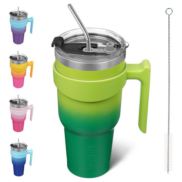 40-Oz Insulated Stainless Steel Double Wall Travel Tumbler Cups W/Lid & Straw