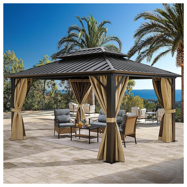 10ft x 12ft Yitahome Gazebo 2-Tier Hardtop Galvanized Iron Garden Tent