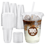 100-Piece 16oz Disposable Clear Crystal Plastic Cups With Lids