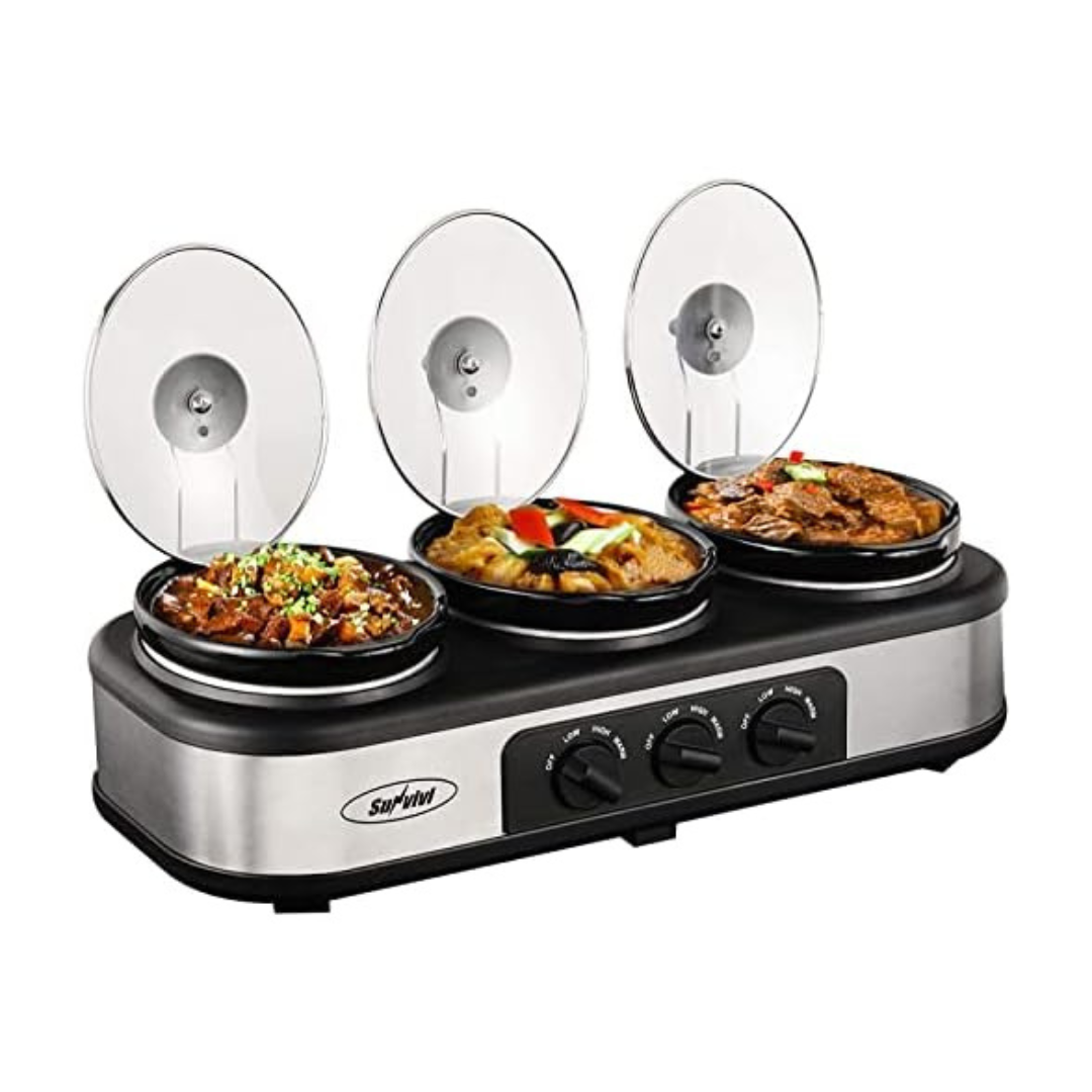 Sunvivi Triple Slow Cooker Buffet Server And Food Warmer