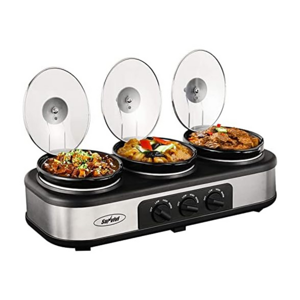 Sunvivi Triple Slow Cooker Buffet Server And Food Warmer