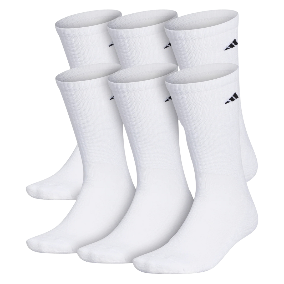 6-Pairs Adidas Men's Athletic Cushioned Crew Socks (White)