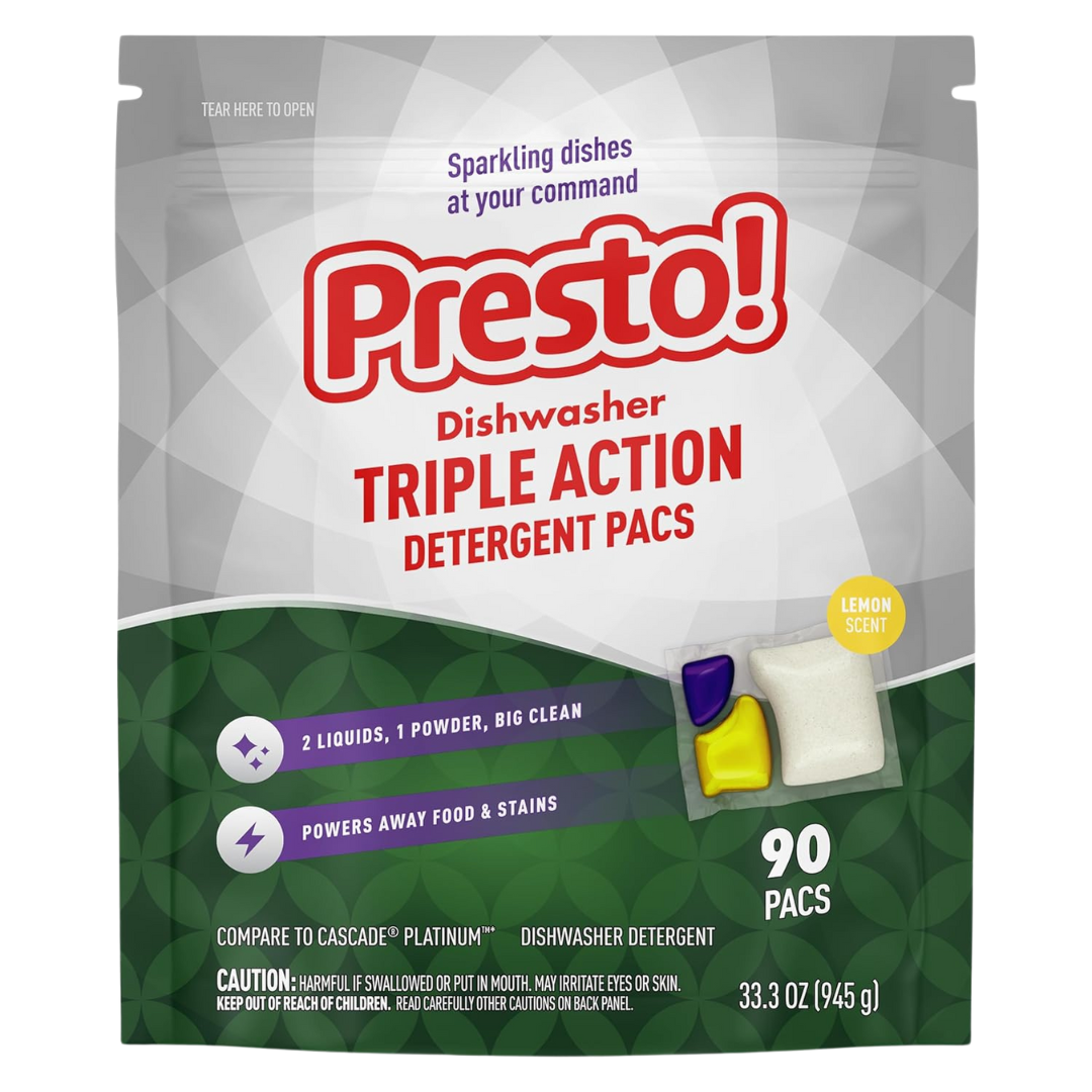 90-Count Presto! Triple Action Dishwasher Pacs (Lemon Or Fresh Scent)