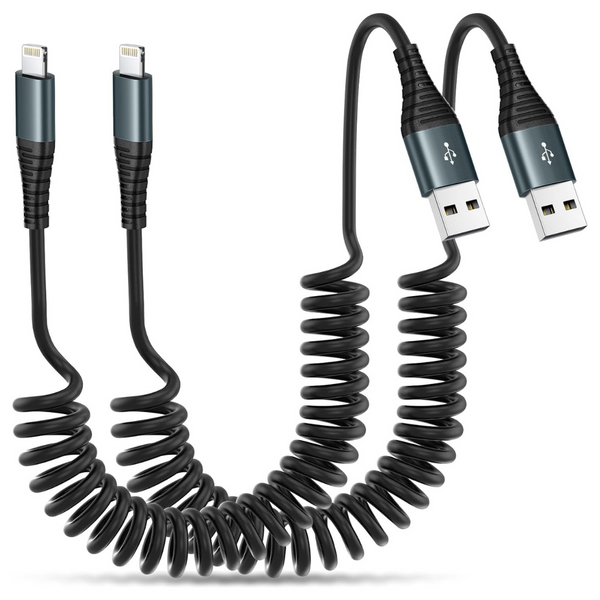 2-Pack 3ft MFi Certified USB Coiled Lightning Charger Cable