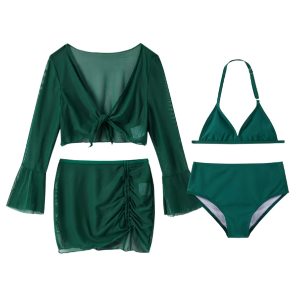 4-Piece PatPat Girls Halter Neck Swimsuit Set
