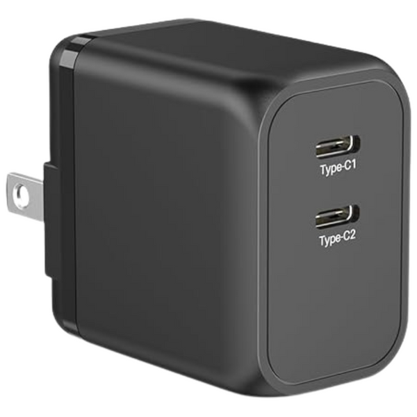 45W GaN 2-Port USB-C PD Foldable Wall Charger (Black)