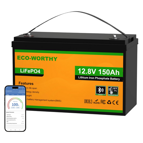 ECO-WORTHY 1920Wh 12V 150Ah LiFePO4 Lithium Battery Bluetooth Monitoring For RV