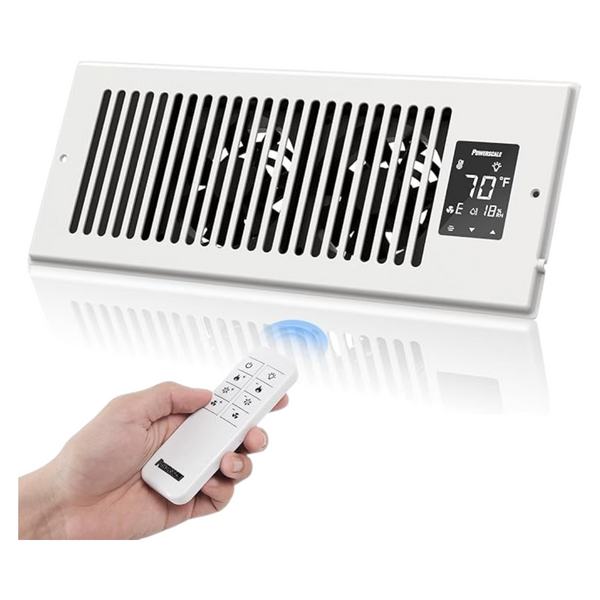 Quiet 4" x 12" Register Booster Fan With 9-Speed Thermostat & LCD