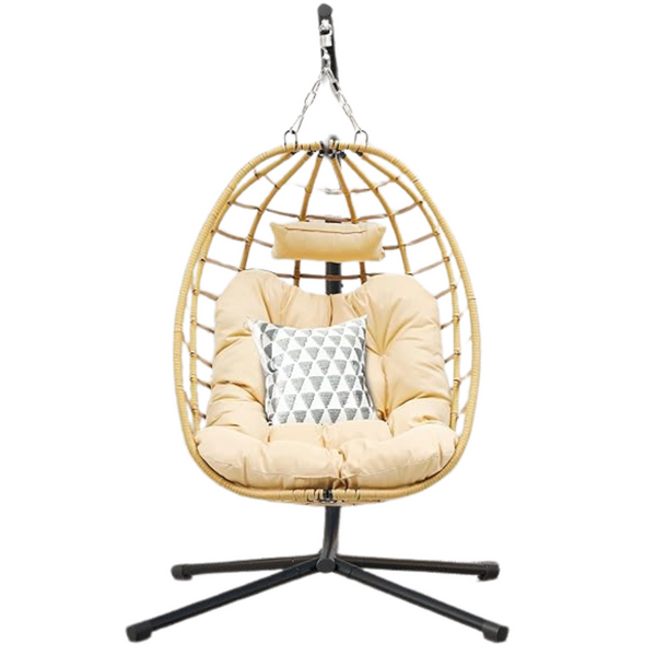 DWVO Wicker Egg Hanging Swing Chair With Stand And Cushions