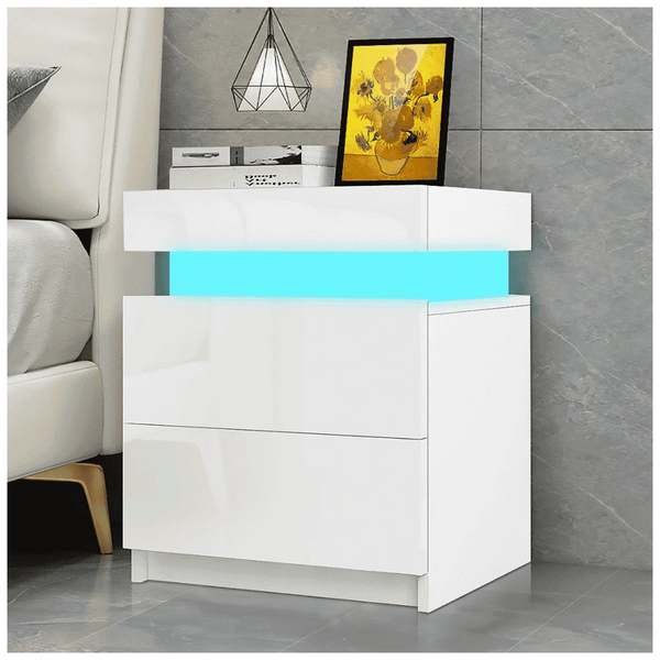 Hommpa 2 Drawer Modern Nightstand With RGB LED Light (2 Colors)
