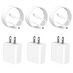 3 Pack 20W Type C Fast Charger Block With 6ft Cables