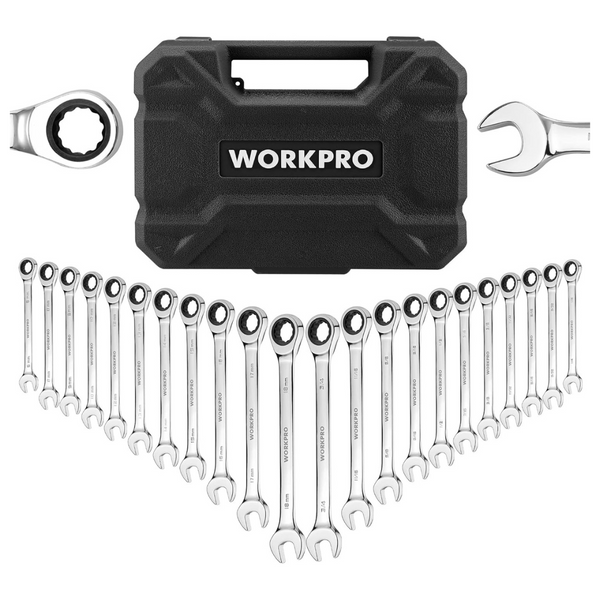 22-Piece WORKPRO 72 Teeth Ratcheting Wrench Set With Box