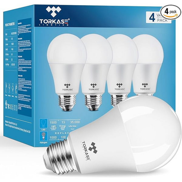 4-Pack Torkase A19 100W Equivalent LED Bulbs