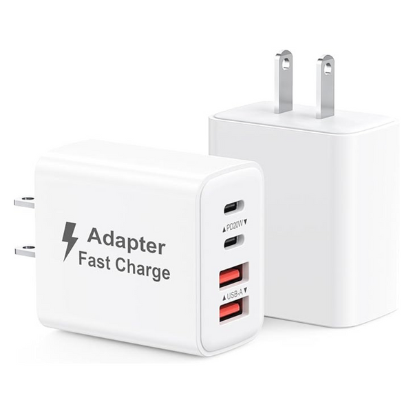 2-Pack 40W 4-Port USB-C PD QC Fast Charging Adapter