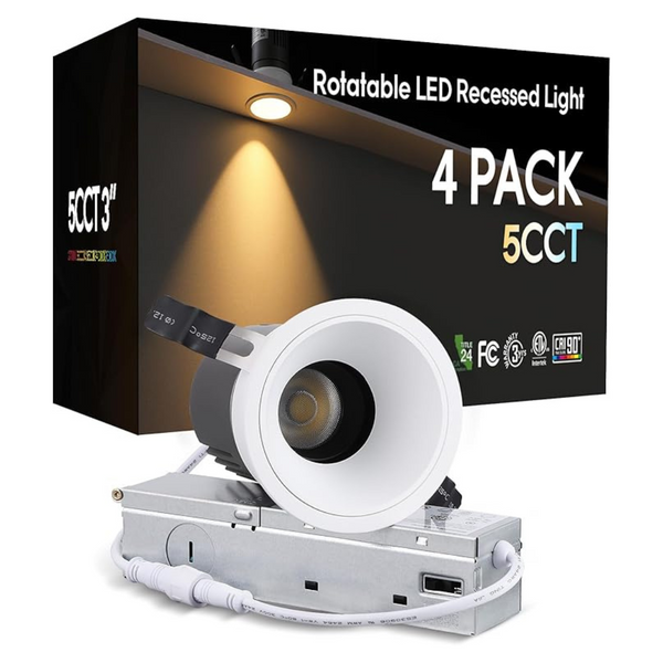 4-Pack 3 Inch 5CCT Anti Glare LED Recessed Lights