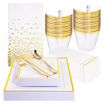 Festiva 176 Pcs Square Gold Plastic Disposable Dinnerware Set With Napkins & Tablecloth (Service For 25)