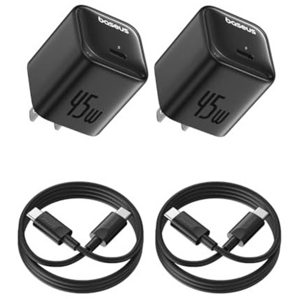 2-Pack Baseus 45W USB-C GaN6 Fast Wall Charger W/USB-C Cables
