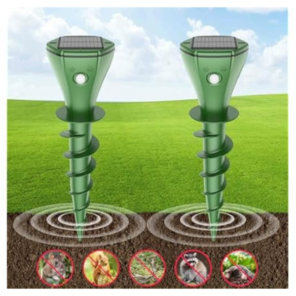 4-Pack Aqjbh Solar Ultrasonic Mole Repellent Stakes