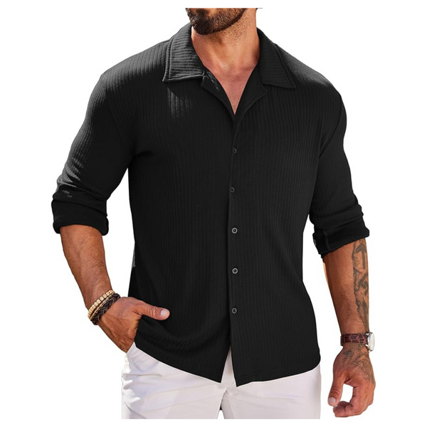 COOFANDY Men's Long Sleeve Ribbed Shirt