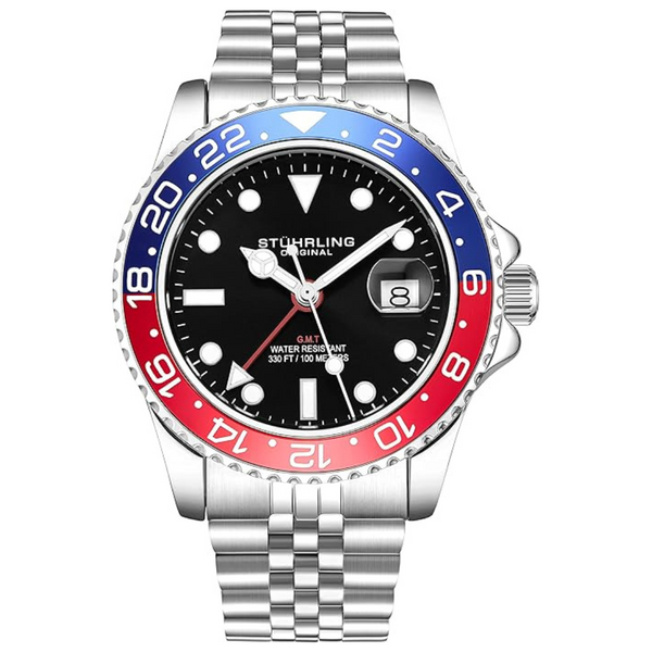 Stuhrling Original Men's Stainless Steel Jubilee Bracelet GMT Watch