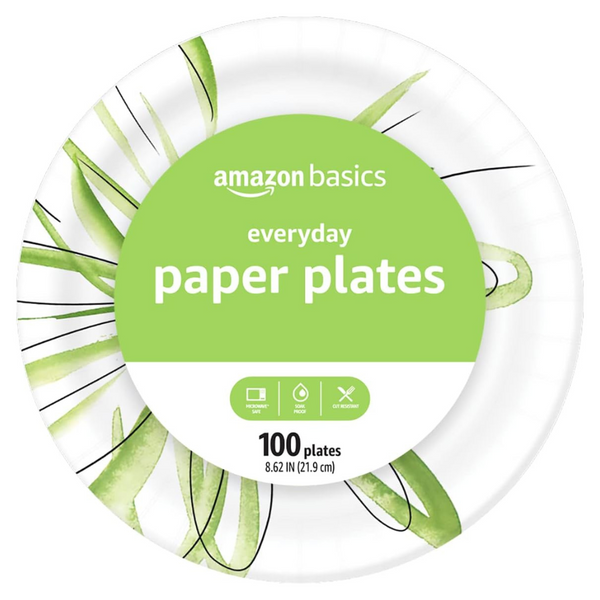 100-Count Amazon Basics 8.5" Disposable Everyday Paper Plates