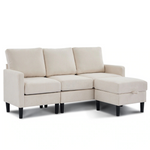 High-Legged Linen Reversible Sofa With A Storable Ottoman