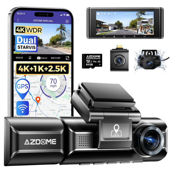 Azdome M550 Max 4K 3 Channel Triple Dash Cam With 64GB Card